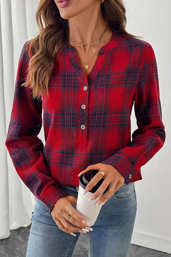 Plaid Button-Up Casual Blouse