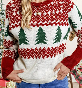 Festive Tree Patterned Holiday Sweater