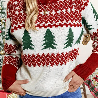 Festive Tree Patterned Holiday Sweater