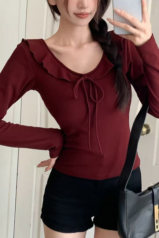 Stylish Long Sleeve Bow-Knot Top