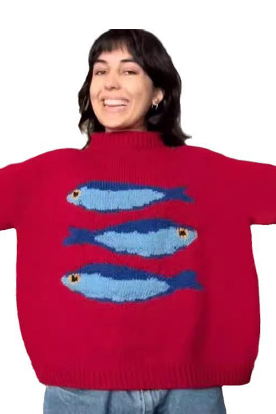 Graphic Fish Print Sweater