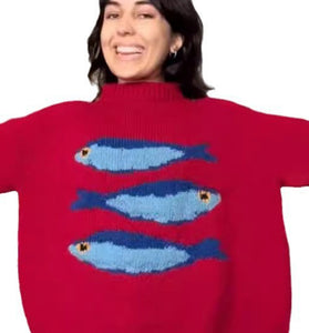 Graphic Fish Print Sweater