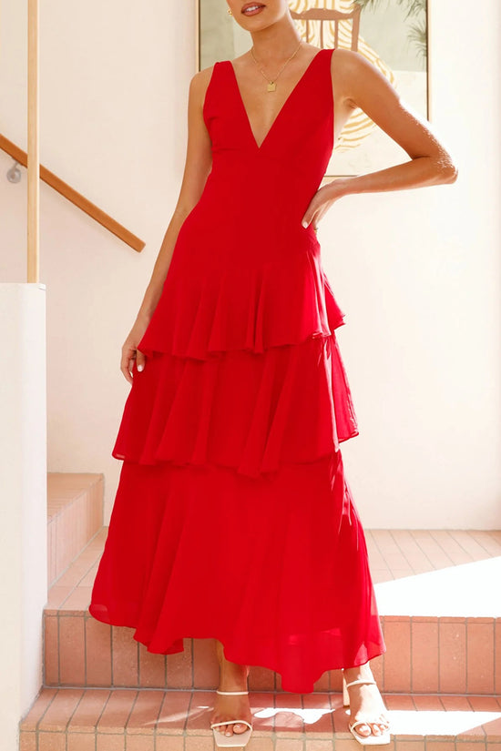 Tiered Sleeveless V-Neck Maxi Dress