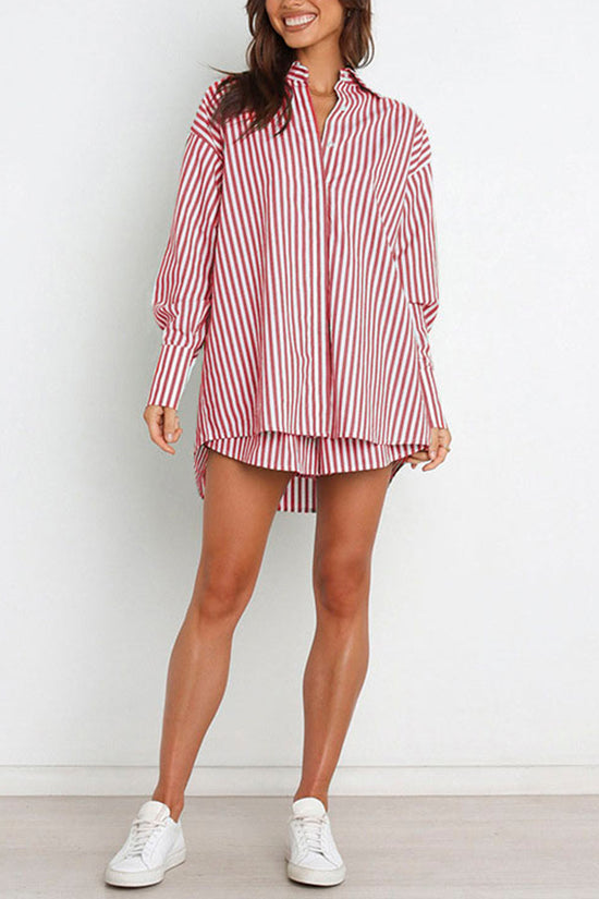 Striped Oversized Shirt and Shorts Set