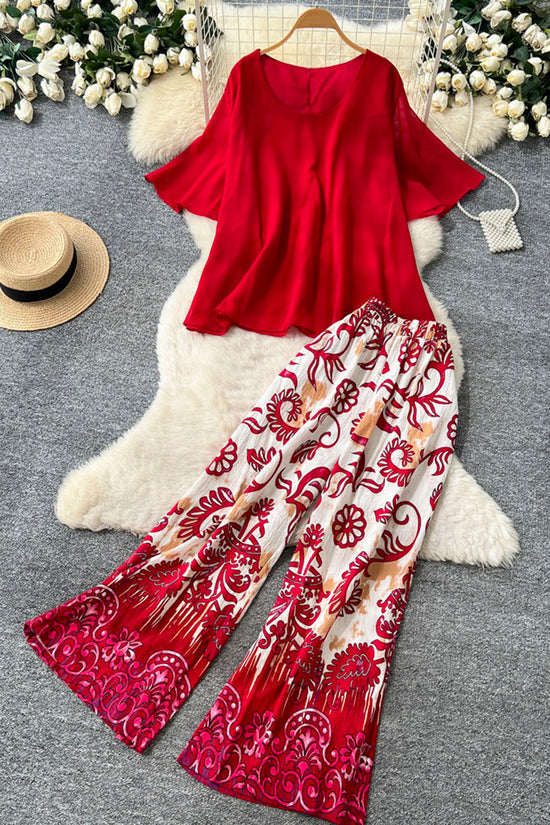Stylish Loose Top and Bold Print Pants Set