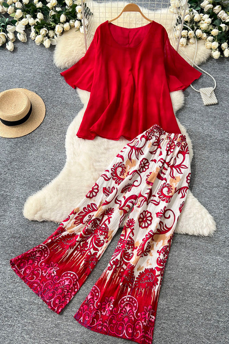 Stylish Loose Top and Bold Print Pants Set