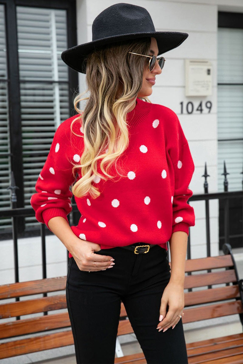 Polka Dot Puff Sleeve Sweater