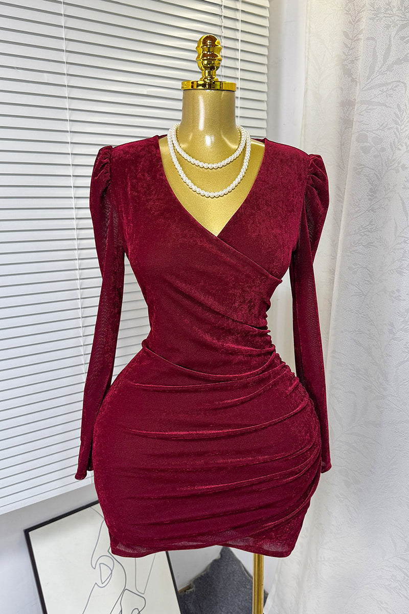 Long Sleeve Ruched Wrap Dress