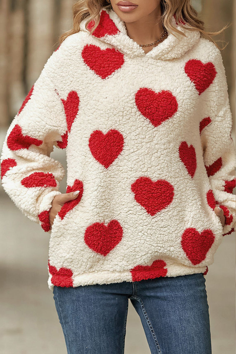 Heart Pattern Hooded Sweatshirt