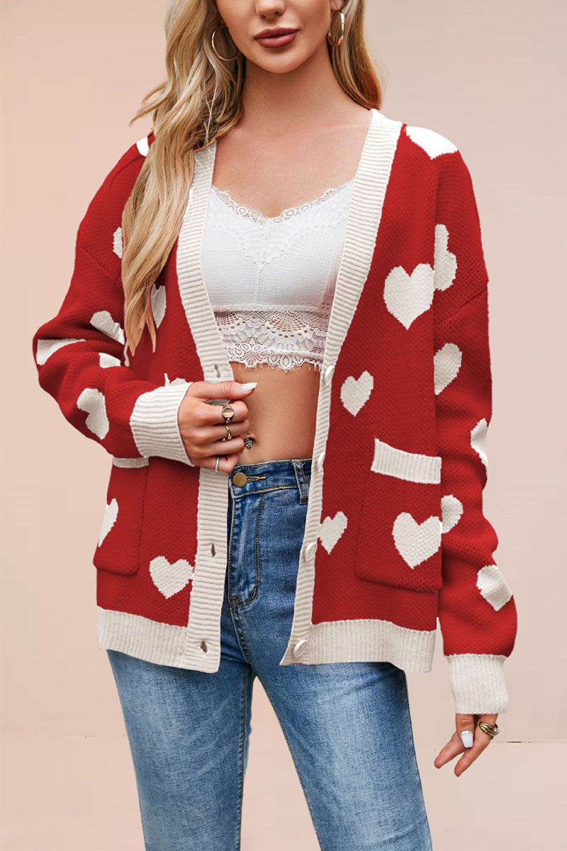 Heart Pattern Open-Front Cardigan