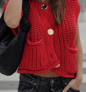 Button-Up Knitted Sweater Vest