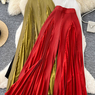 Elegant Pleated Wide-Leg Casual Pants