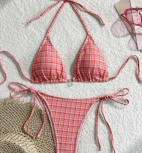 Plaid Bikini Set with Tie Details