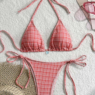 Plaid Bikini Set with Tie Details
