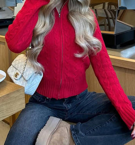 Cable Knit Zip-Up Cardigan