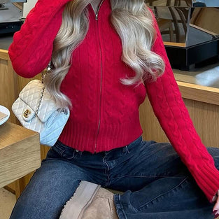 Cable Knit Zip-Up Cardigan