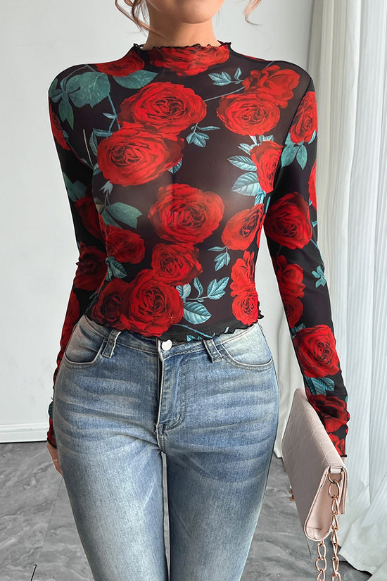 Floral Long Sleeve Bodycon T-Shirt