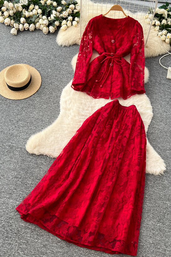 Elegant Lace Long Skirt Set