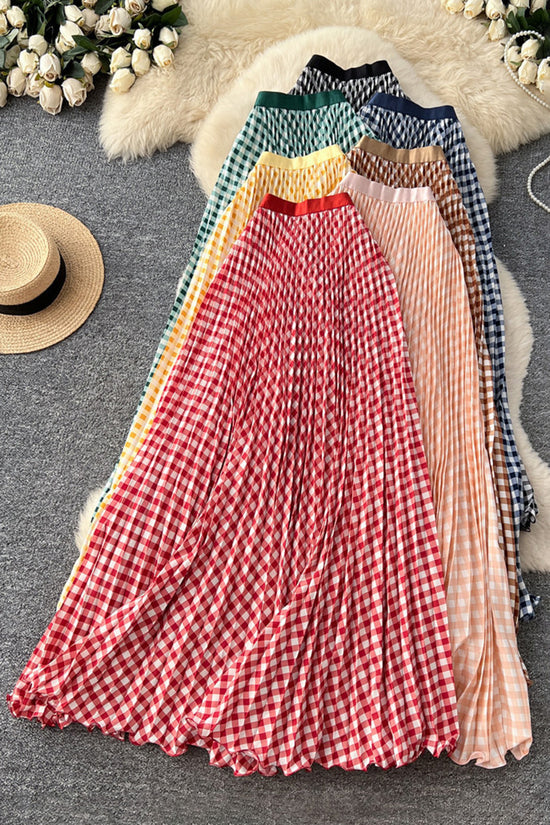 Gingham Pleated Midi Skirt