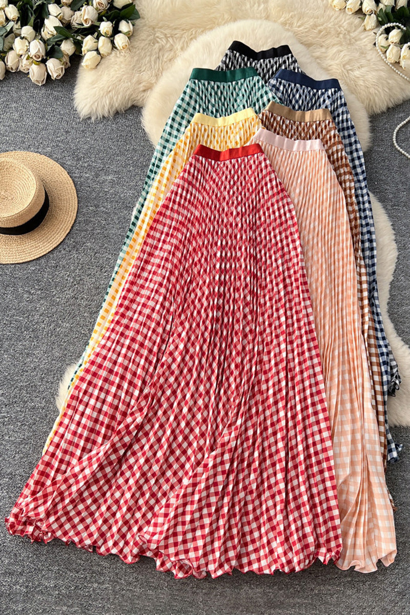 Gingham Pleated Midi Skirt