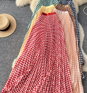 Gingham Pleated Midi Skirt