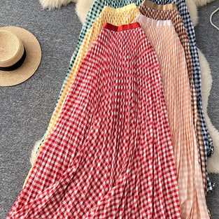 Gingham Pleated Midi Skirt