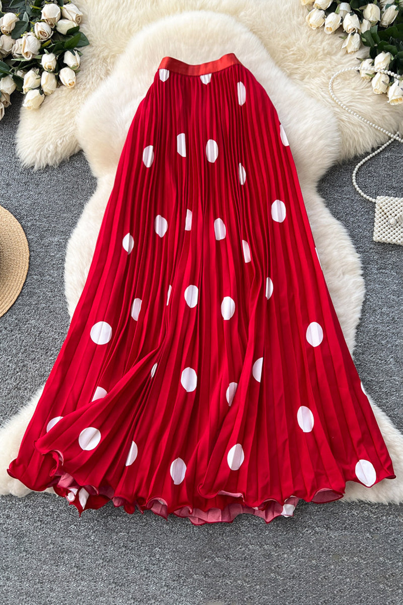 Polka Dot Pleated Midi Skirt