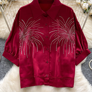Sparkling Pattern Button-Up Blouse