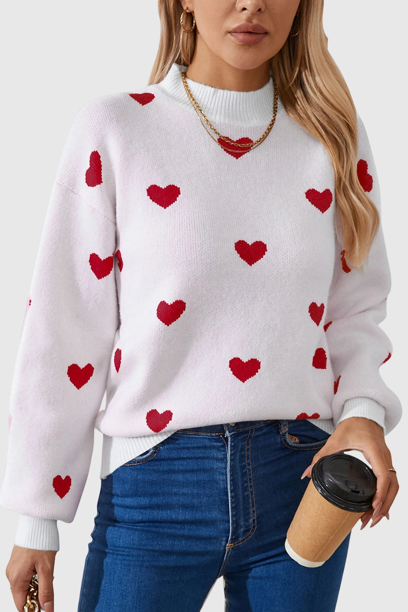 Heart Patterned Crew Neck Sweater