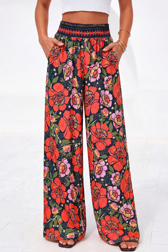 Floral Wide-Leg Casual Pants