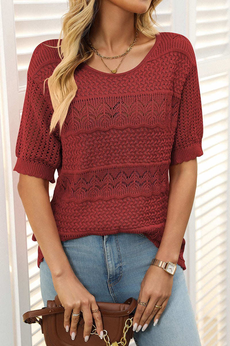 Knit Patterned Short Sleeve Sweater