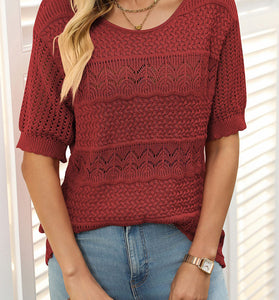 Knit Patterned Short Sleeve Sweater