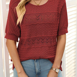 Knit Patterned Short Sleeve Sweater