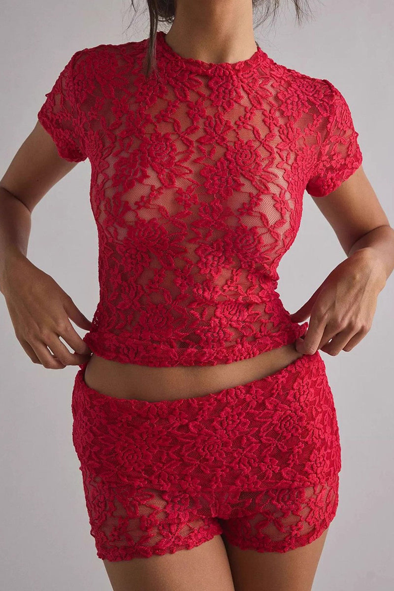 Sheer Lace Floral Two-Piece Set