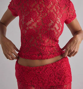 Sheer Lace Floral Two-Piece Set