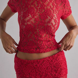 Sheer Lace Floral Two-Piece Set