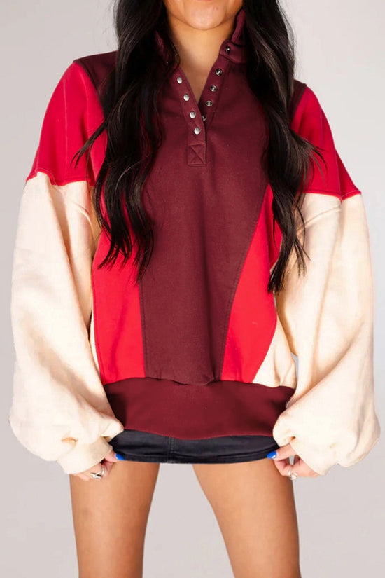 Colorblock Snap Neck Sweatshirt