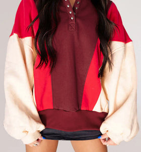 Colorblock Snap Neck Sweatshirt
