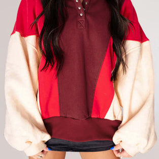 Colorblock Snap Neck Sweatshirt