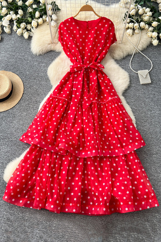 Polka Dot Sleeveless Tiered Casual Dress