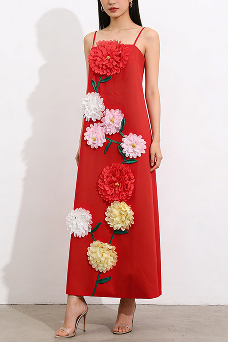 Floral Appliqué Sleeveless Casual Dress
