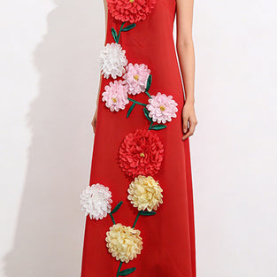 Floral Appliqué Sleeveless Casual Dress