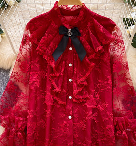 Elegant Lace Blouse with Bow Detail