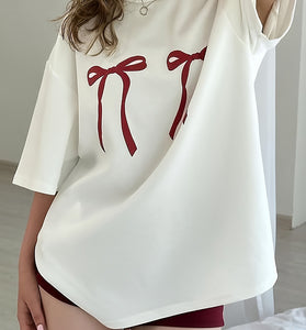 Bow Accent Oversized T-Shirt