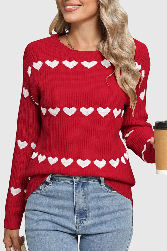 Heart Patterned Crewneck Sweater