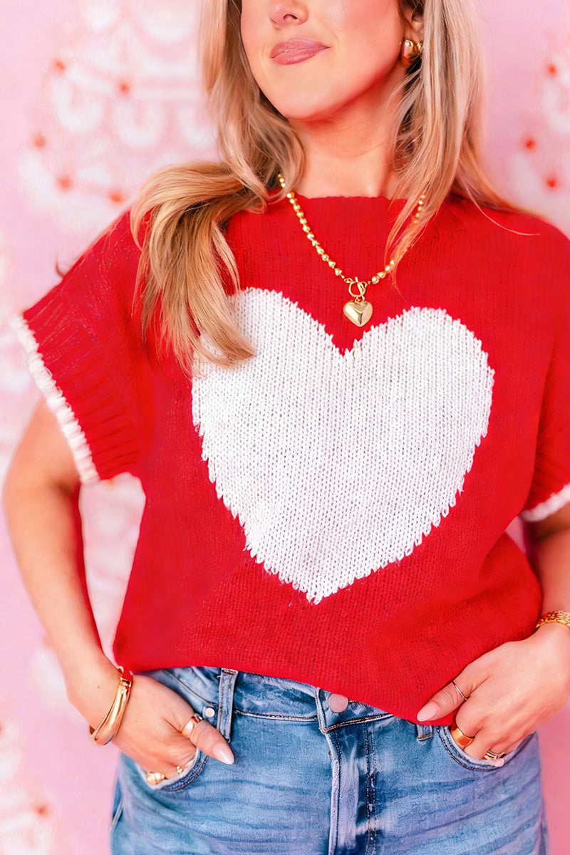 Heart Pattern Short Sleeve Sweater