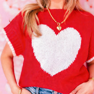 Heart Pattern Short Sleeve Sweater