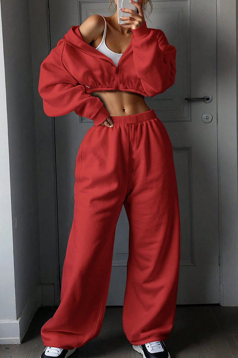 Cozy Cropped Hoodie and Sweatpants Set