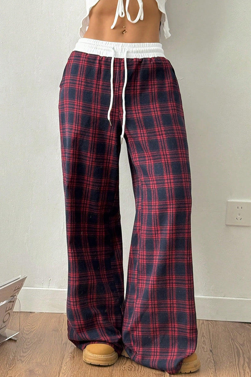 Classic Plaid Wide-Leg Casual Pants