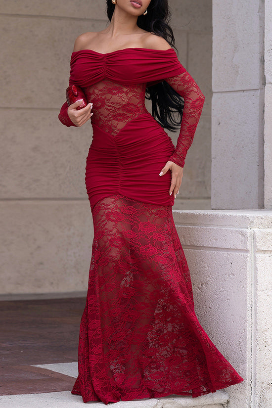 Elegant Off-Shoulder Lace Evening Gown